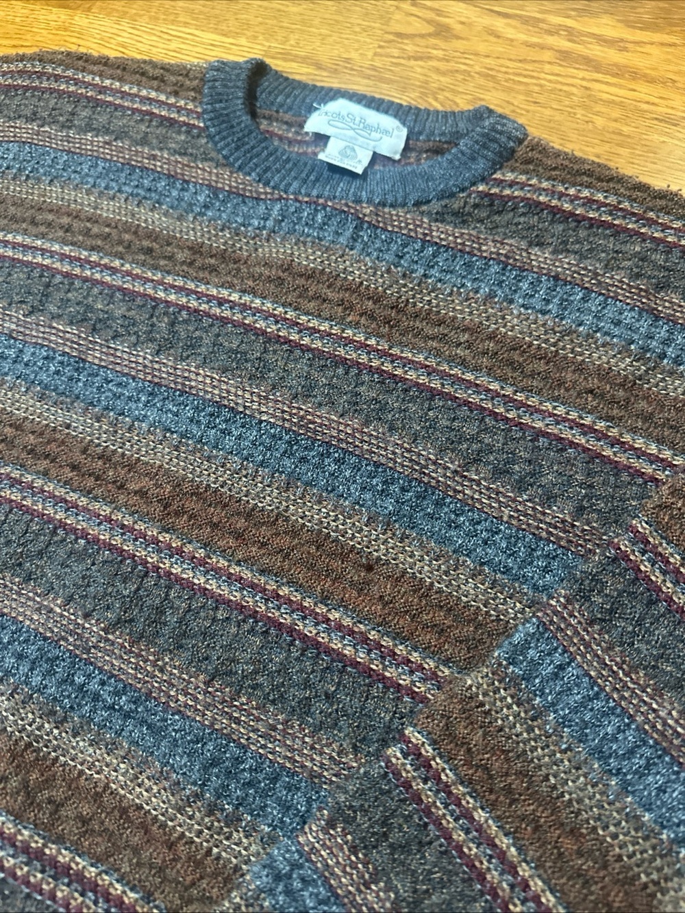 Tricots St Raphael Sweater Mens Large Merino Wool Striped Multi Color Vintage 90